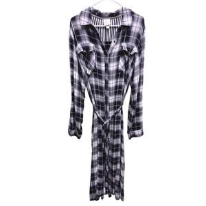 Knox Rose Plaid Black White Long Sleeve Button Front Maxi Shirt Dress Size 2XL
